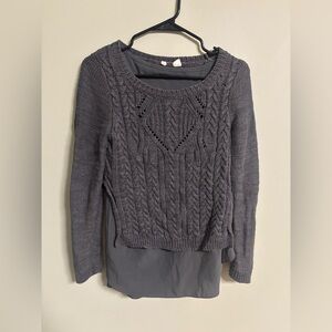 Moth Anthropologie Cable Knit Ella Pullover Layered Sweater Gray Size Small